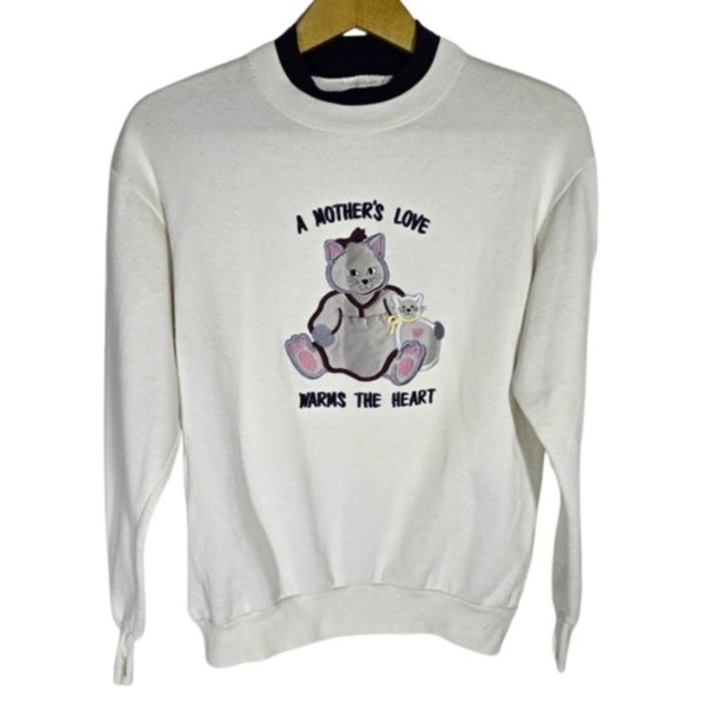 Vtg Cat Family Double Crewneck Sweatershirt Sweater 80s 90s Large USA‎